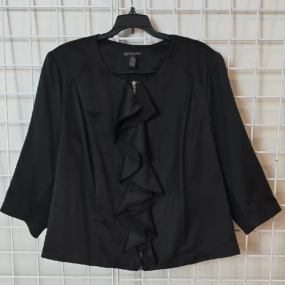 INC International Concepts Black Ruffle Zip Front Blouse Size 2X - Picture 1 of 11